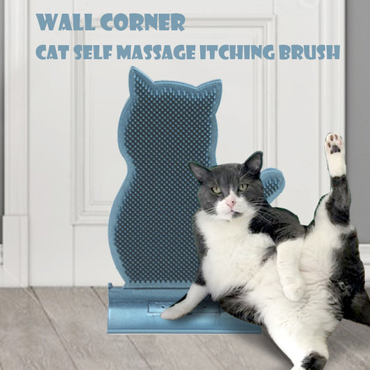 Cat Wall Corner Self-Grooming Brush – silicone massage bristles with cat rubbing against corner mount