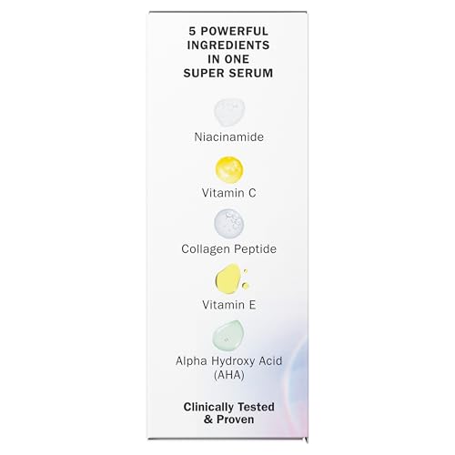 Olay Super Serum - Glow Serum for Face - Activated Niacinamide, Vitamin C & E, Collagen Peptide, AHA - 5-in-1 Benefits - Brightens, Hydrates, Smooths, Firms, Evens Tone, Proactive Anti-Aging, 1.0 Oz