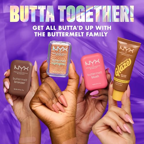 NYX Professional Makeup Buttermelt Highlighter, Powder Highlighter, 12 HR Wear, Buildable & Buttery Soft Creamy Finish, Fade & Transfer Resistant, Shade: Bright & Butta (Light Champagne)