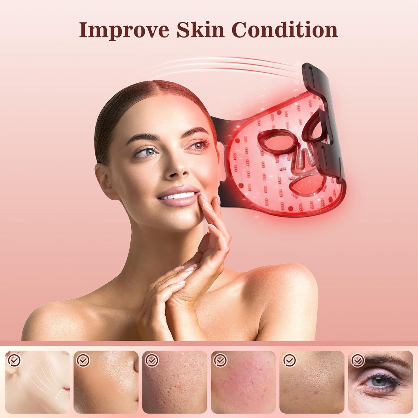 INTEO Red Light Therapy Face Mask – LED & Near-Infrared 850nm, 3 Modes