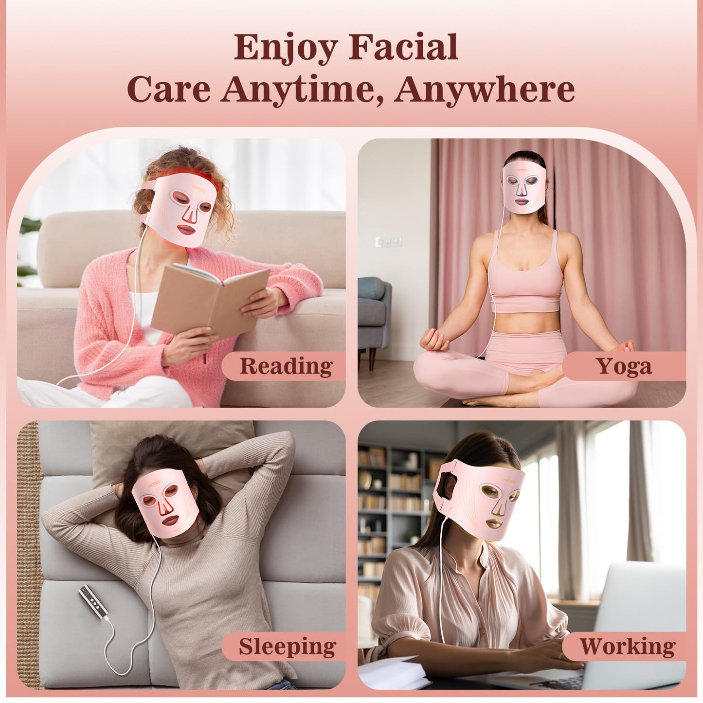 INTEO Red Light Therapy Face Mask – LED & Near-Infrared 850nm, 3 Modes