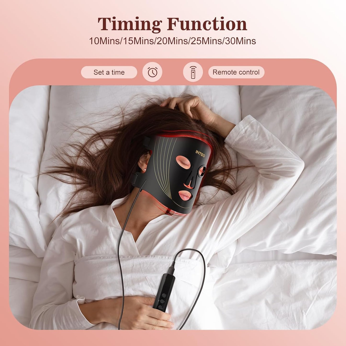 INTEO Red Light Therapy Face Mask – LED & Near-Infrared 850nm, 3 Modes