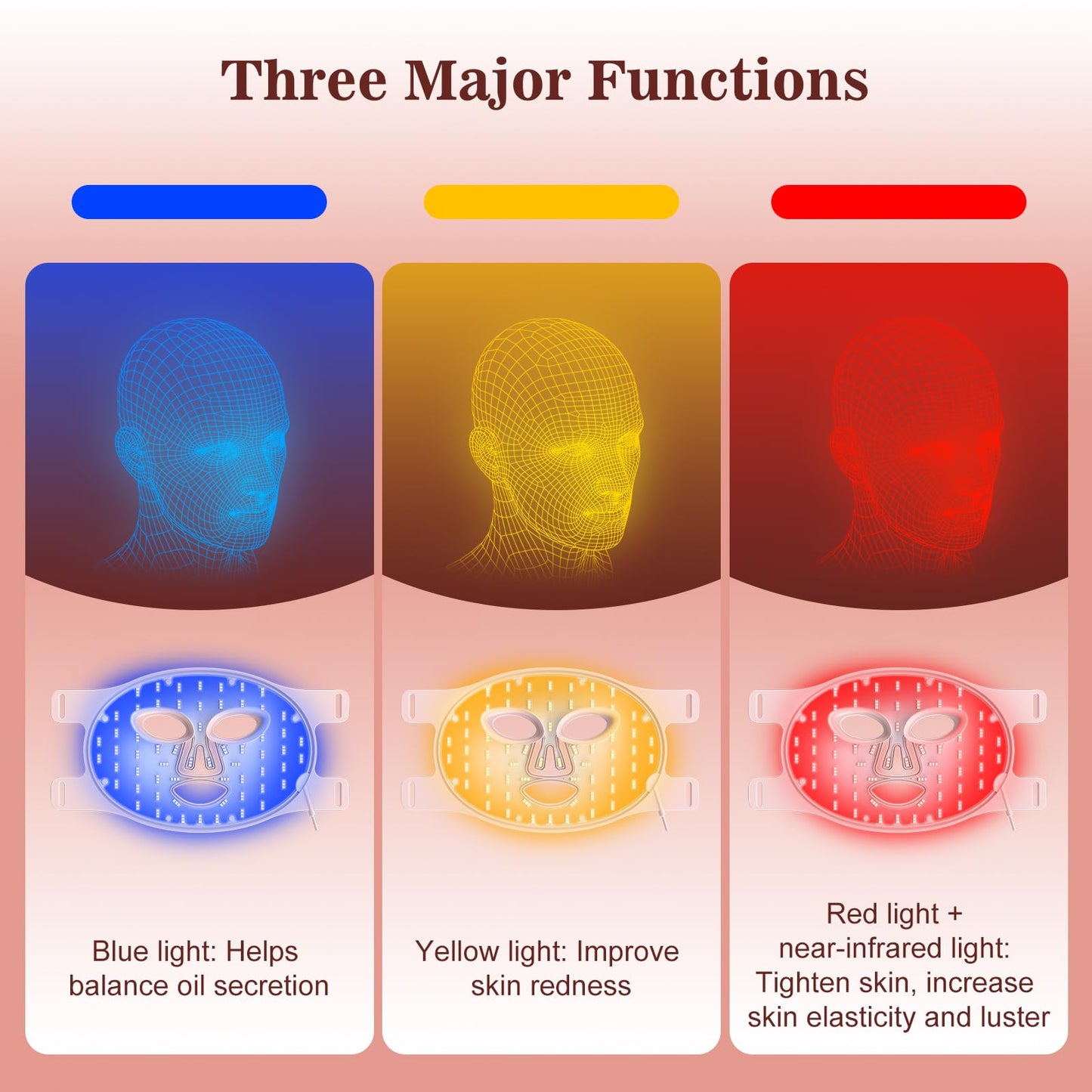 INTEO Red Light Therapy Face Mask – LED & Near-Infrared 850nm, 3 Modes