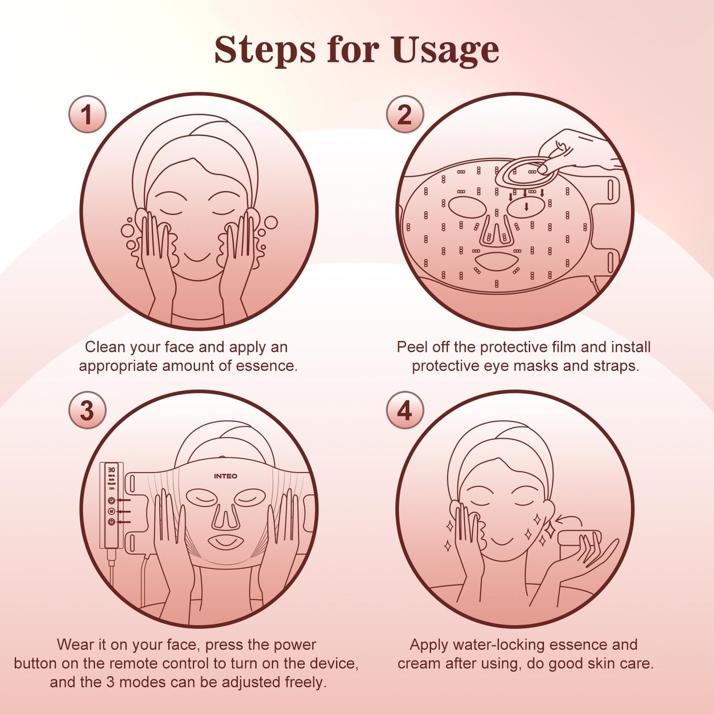 INTEO Red Light Therapy Face Mask – LED & Near-Infrared 850nm, 3 Modes