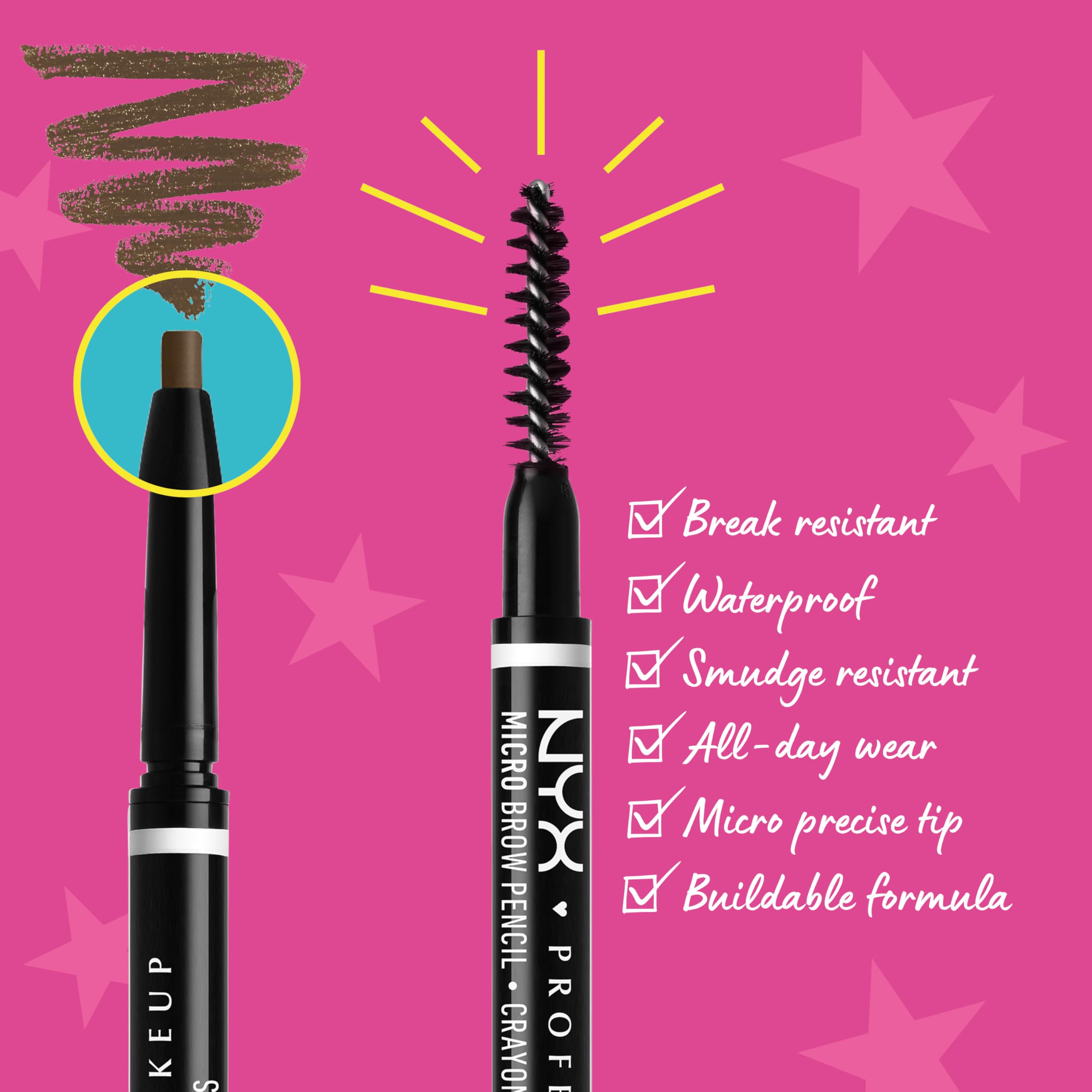 NYX Professional Makeup Micro Brow Pencil, Dual- Ended Eyebrow Pencil, With Integrated Spoolie, For Natural Looking Brows, Vegan Formula, Ash Brown, 0.003 oz - .09g