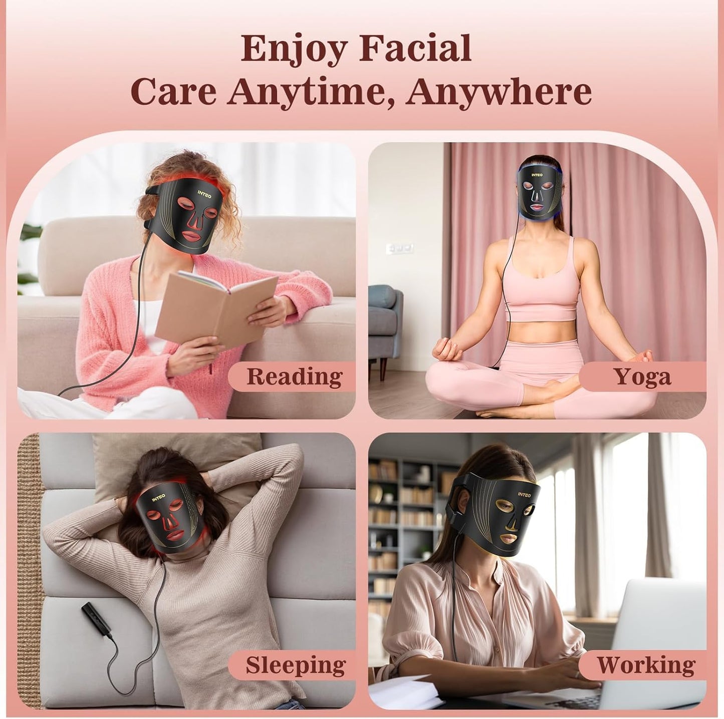 INTEO Red Light Therapy Face Mask – LED & Near-Infrared 850nm, 3 Modes