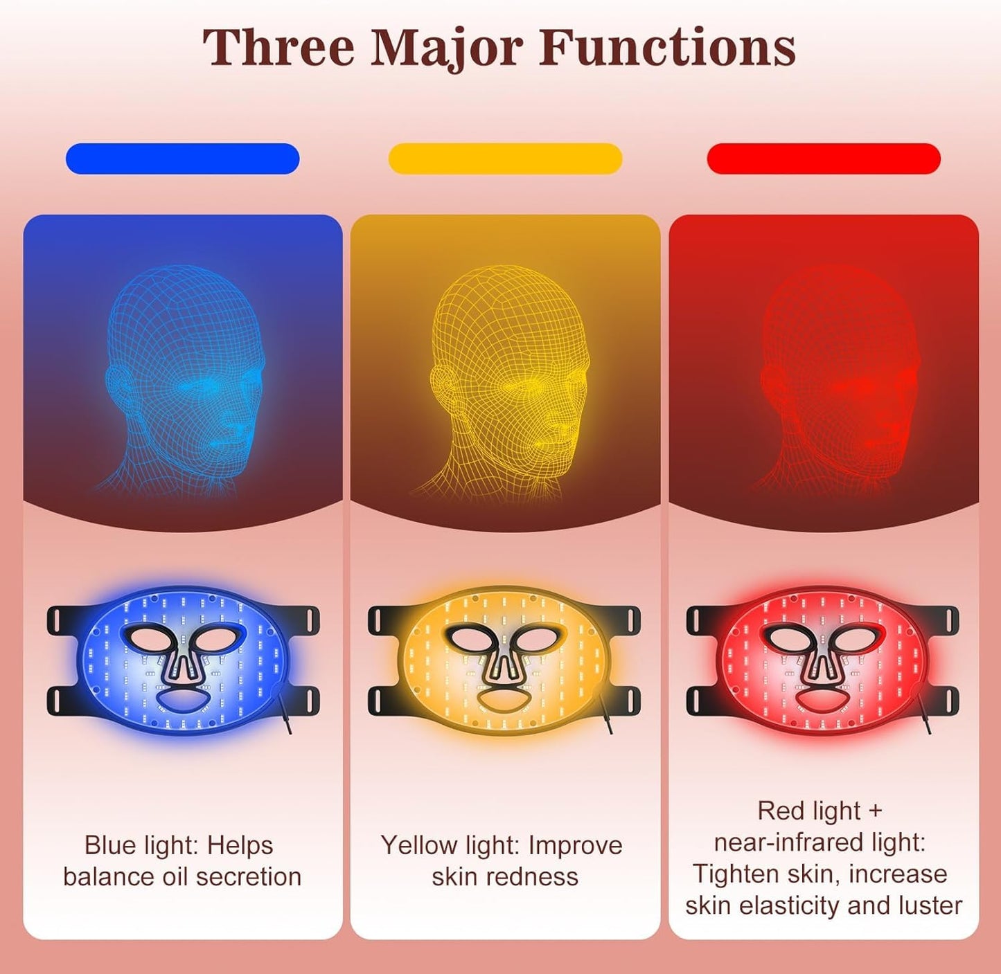 INTEO Red Light Therapy Face Mask – LED & Near-Infrared 850nm, 3 Modes
