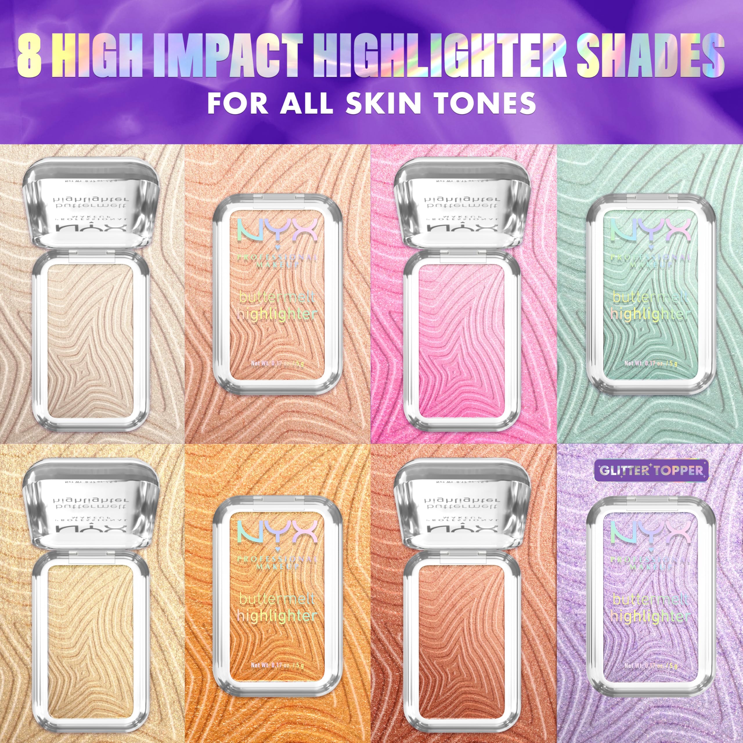 NYX Professional Makeup Buttermelt Highlighter, Powder Highlighter, 12 HR Wear, Buildable & Buttery Soft Creamy Finish, Fade & Transfer Resistant, Shade: Bright & Butta (Light Champagne)