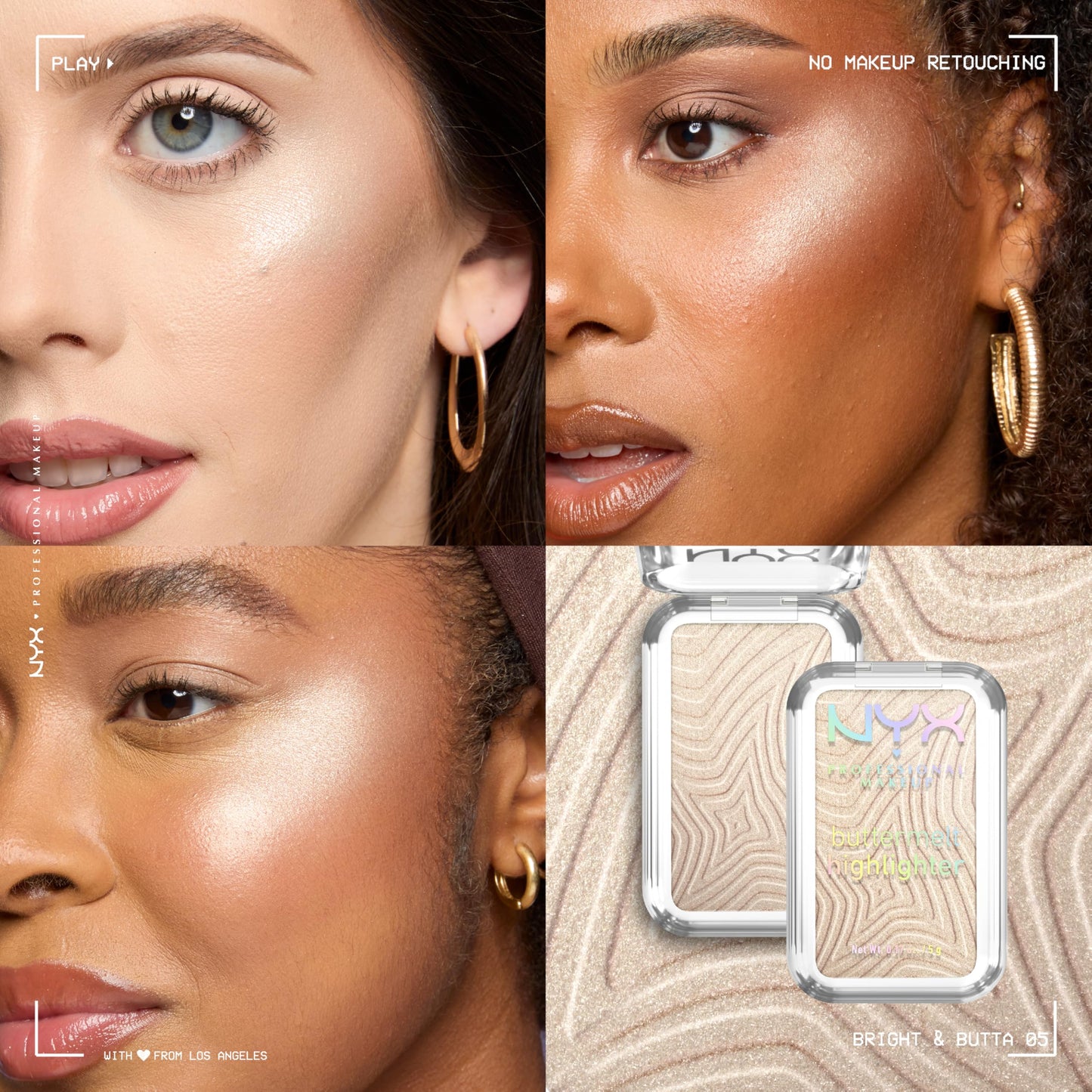 NYX Professional Makeup Buttermelt Highlighter, Powder Highlighter, 12 HR Wear, Buildable & Buttery Soft Creamy Finish, Fade & Transfer Resistant, Shade: Bright & Butta (Light Champagne)