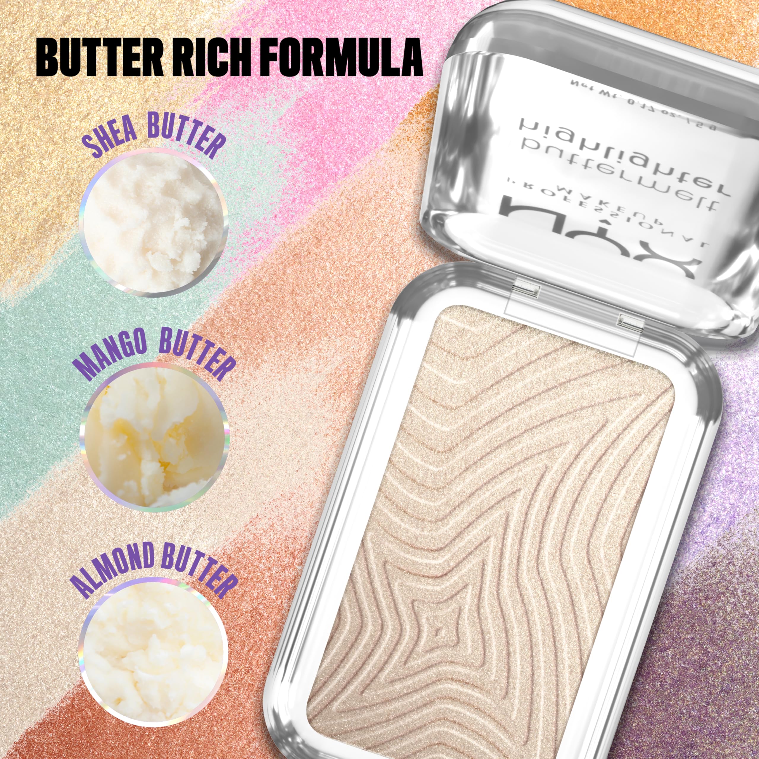 NYX Professional Makeup Buttermelt Highlighter, Powder Highlighter, 12 HR Wear, Buildable & Buttery Soft Creamy Finish, Fade & Transfer Resistant, Shade: Bright & Butta (Light Champagne)