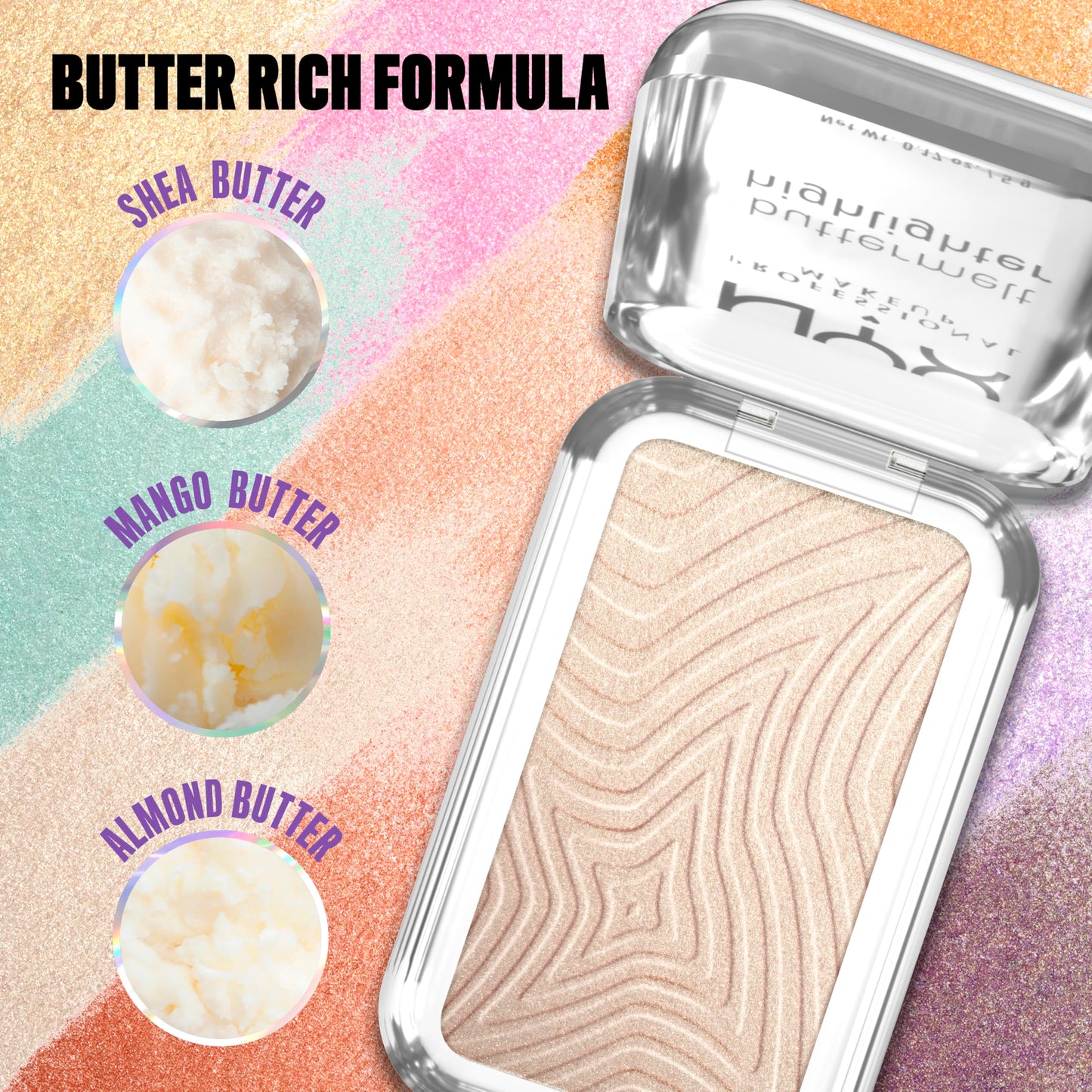 NYX Professional Makeup Buttermelt Highlighter, Powder Highlighter, 12 HR Wear, Buildable & Buttery Soft Creamy Finish, Fade & Transfer Resistant, Shade: Bright & Butta (Light Champagne)
