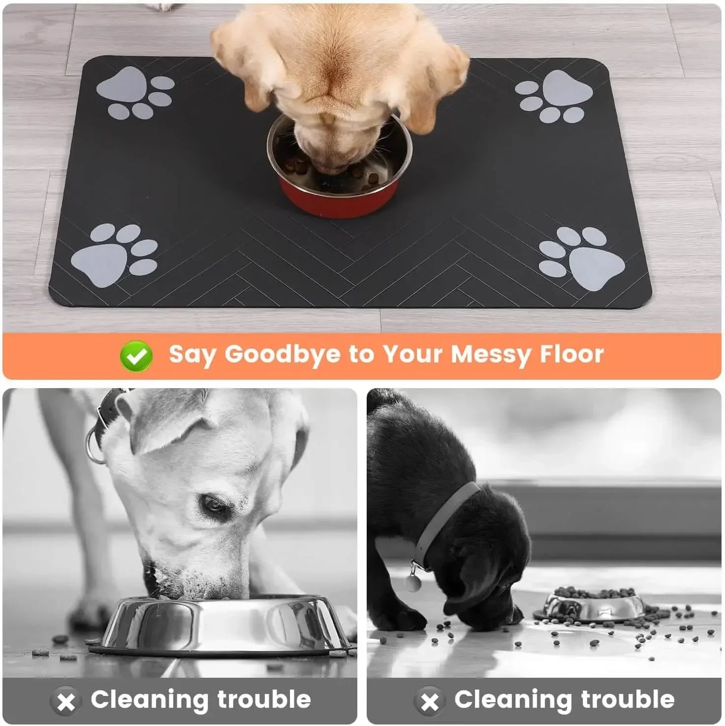 Pet Feeding Mat Waterproof Absorbent Non Slip Dog Cat - Set 2