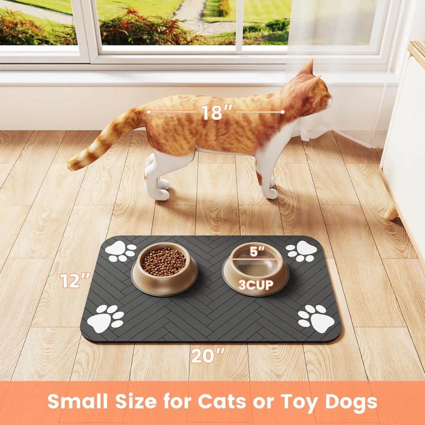 Pet Feeding Mat Waterproof Absorbent Non Slip Dog Cat - Set 2