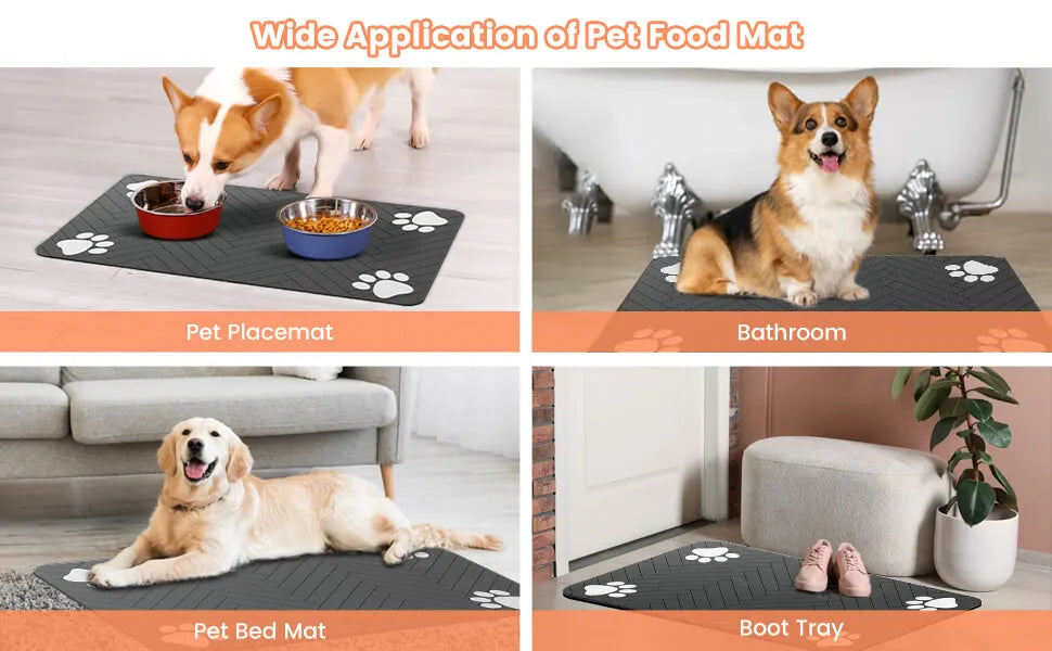 Pet Feeding Mat Waterproof Absorbent Non Slip Dog Cat - Set 2